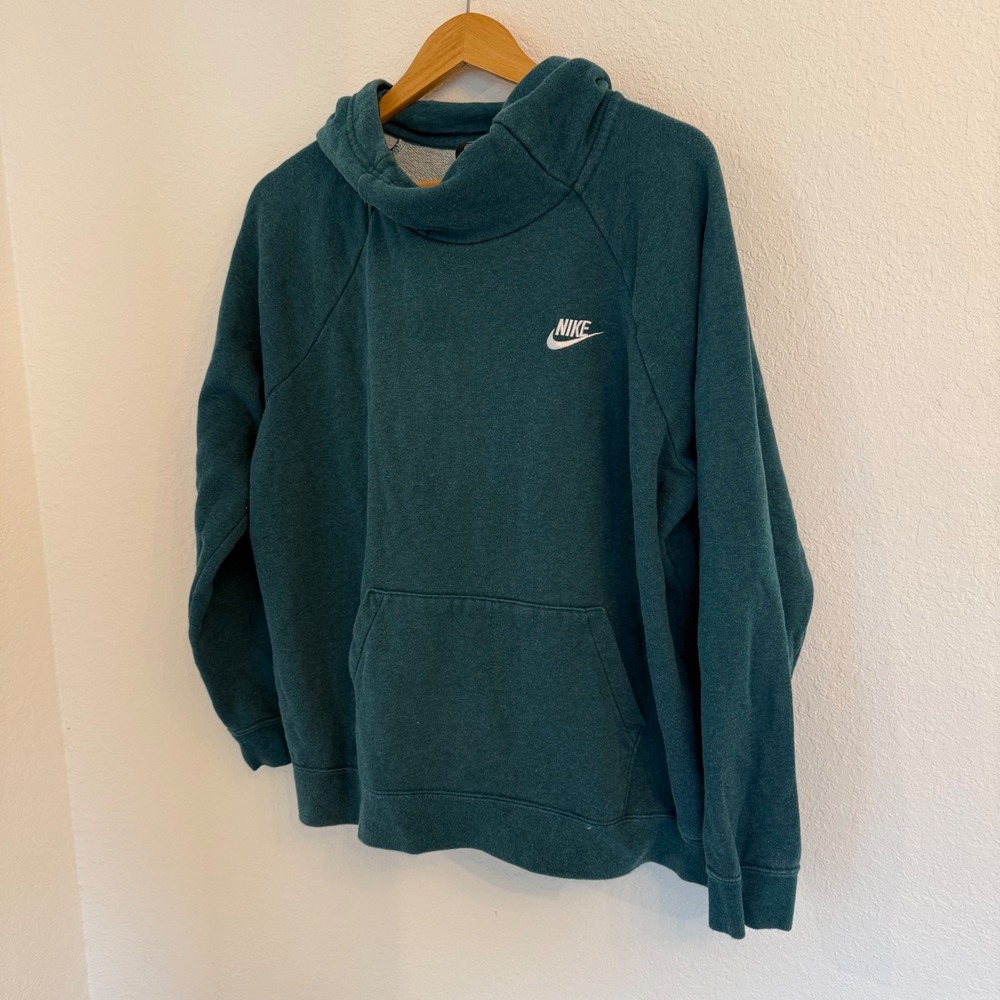 Nike Hoodie Women XL Teal Green Funnel Neck Pullover Fleece Sweatshirt